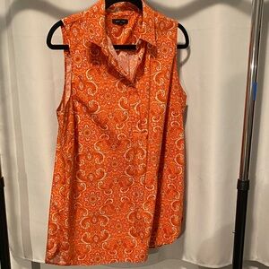 Lands End Orange Paisley Sleeveless Blouse